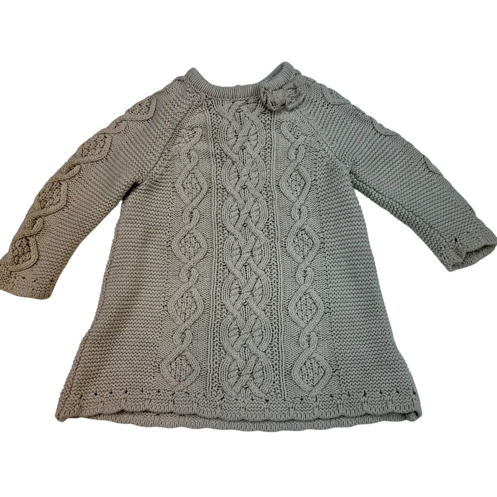 Cupcakes‎ & Cashmere Baby Cable Knit Dress 6-9M Bow Accent Beige - Picture 2 of 10